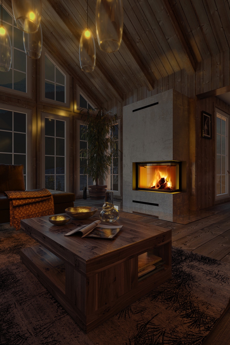 IMPRESSION R/L 2g S 71.60.34.21 - rohová krbová vložka s děleným sklem - Obrázek 5